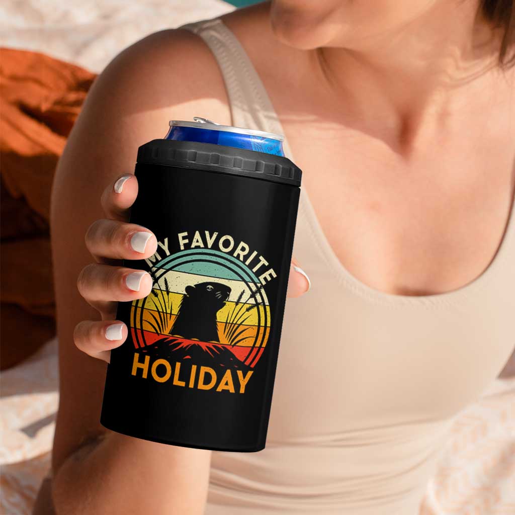 Funny Groundhog Day 4 in 1 Can Cooler Tumbler My Favorite Holiday Retro Vintage Woodchuck - Wonder Print Shop