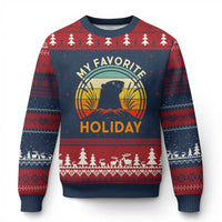 Funny Groundhog Day Ugly Christmas Sweater My Favorite Holiday Retro Vintage Woodchuck - Wonder Print Shop