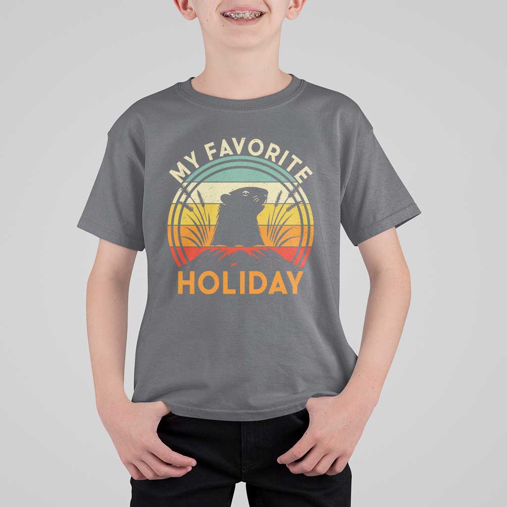 Funny Groundhog Day T Shirt For Kid My Favorite Holiday Retro Vintage Woodchuck - Wonder Print Shop