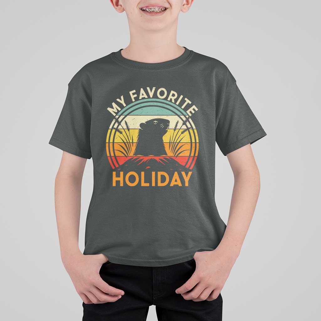 Funny Groundhog Day T Shirt For Kid My Favorite Holiday Retro Vintage Woodchuck - Wonder Print Shop