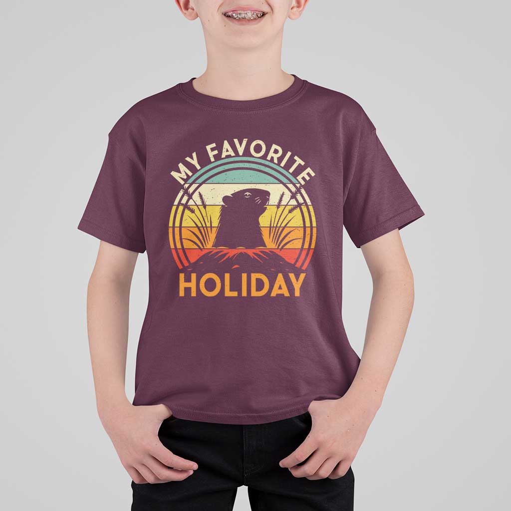 Funny Groundhog Day T Shirt For Kid My Favorite Holiday Retro Vintage Woodchuck - Wonder Print Shop