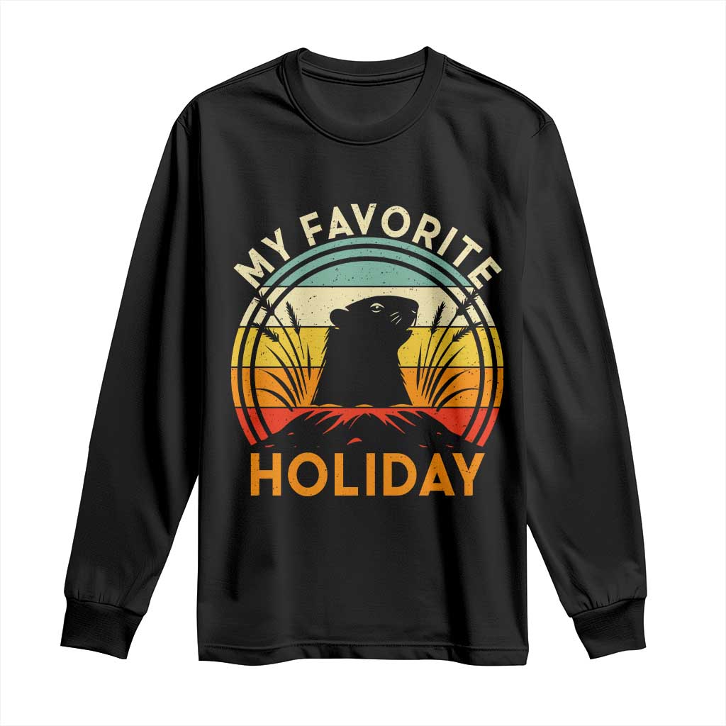 Funny Groundhog Day Long Sleeve Shirt My Favorite Holiday Retro Vintage Woodchuck - Wonder Print Shop