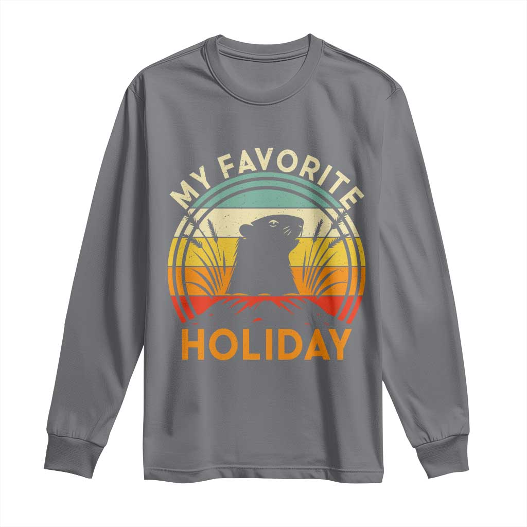 Funny Groundhog Day Long Sleeve Shirt My Favorite Holiday Retro Vintage Woodchuck - Wonder Print Shop