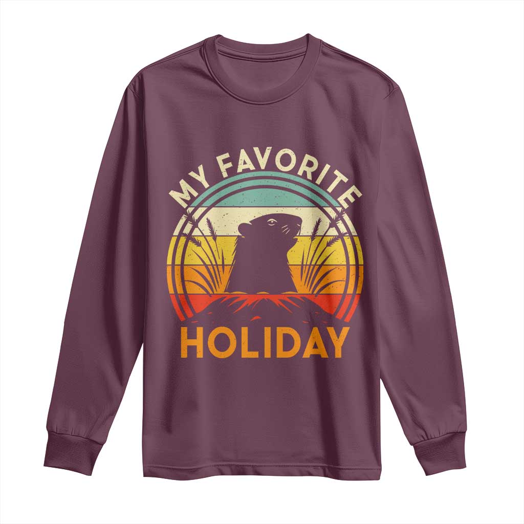 Funny Groundhog Day Long Sleeve Shirt My Favorite Holiday Retro Vintage Woodchuck - Wonder Print Shop