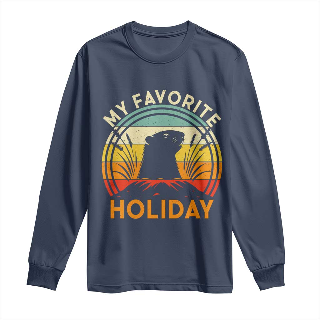 Funny Groundhog Day Long Sleeve Shirt My Favorite Holiday Retro Vintage Woodchuck - Wonder Print Shop