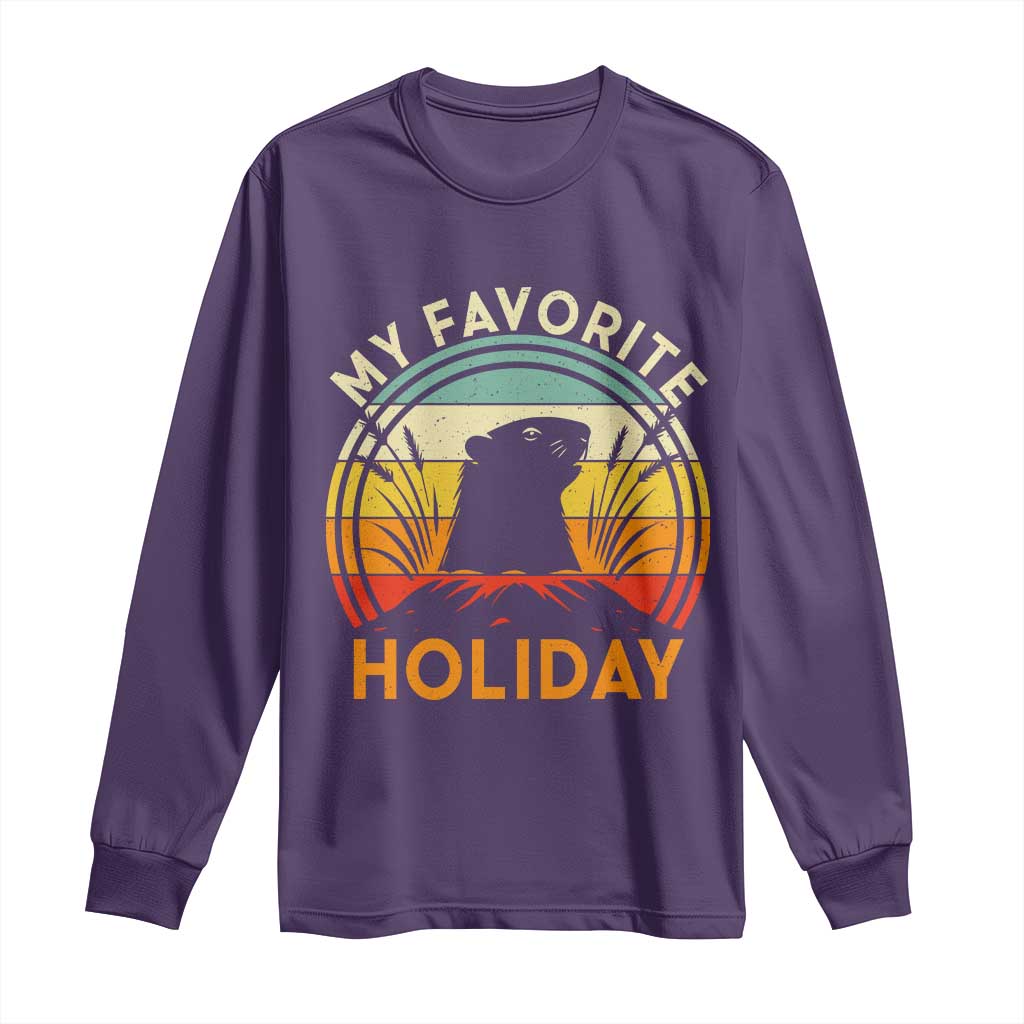 Funny Groundhog Day Long Sleeve Shirt My Favorite Holiday Retro Vintage Woodchuck - Wonder Print Shop