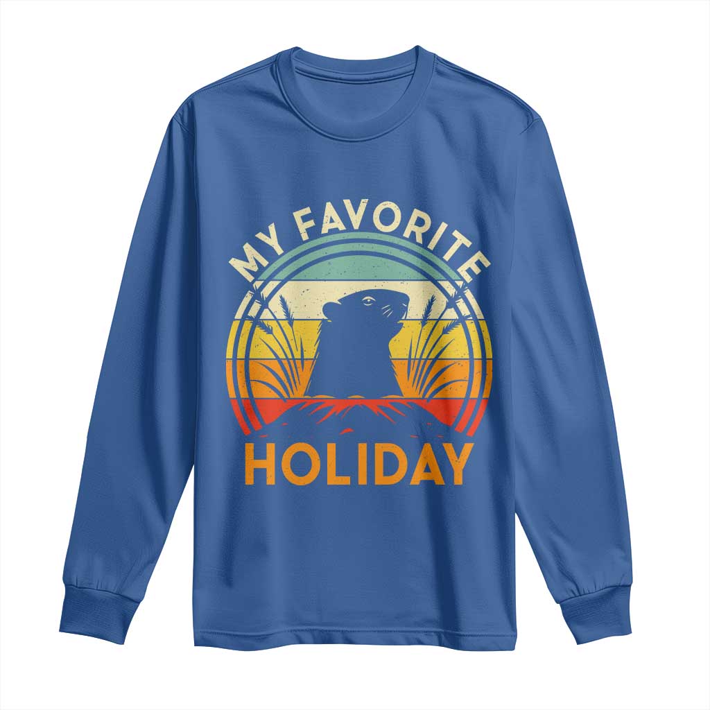 Funny Groundhog Day Long Sleeve Shirt My Favorite Holiday Retro Vintage Woodchuck - Wonder Print Shop