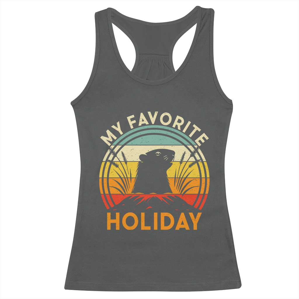 Funny Groundhog Day Racerback Tank Top My Favorite Holiday Retro Vintage Woodchuck - Wonder Print Shop