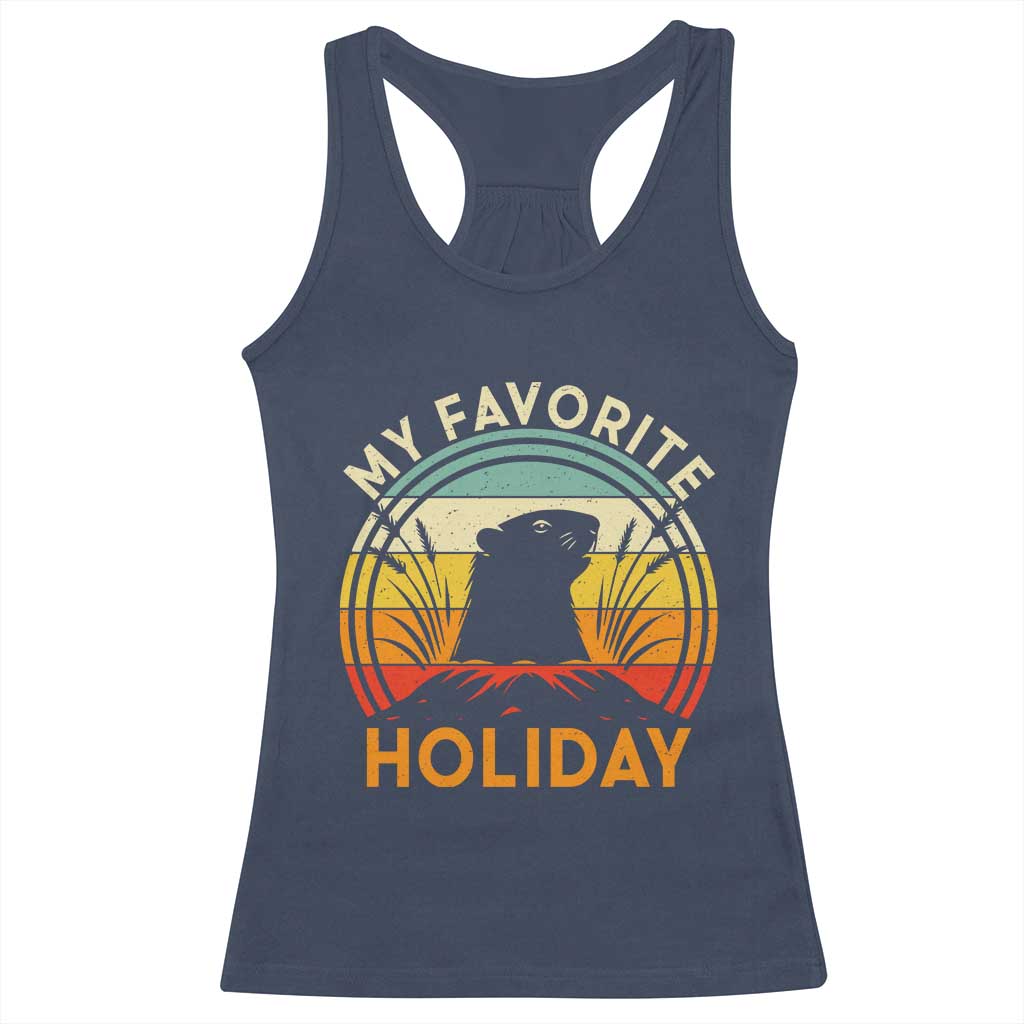 Funny Groundhog Day Racerback Tank Top My Favorite Holiday Retro Vintage Woodchuck - Wonder Print Shop