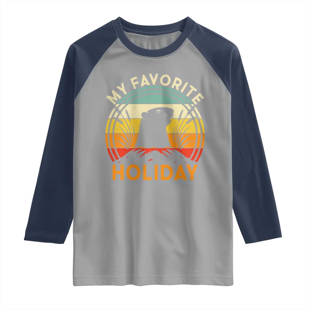 Funny Groundhog Day Raglan Shirt My Favorite Holiday Retro Vintage Woodchuck - Wonder Print Shop