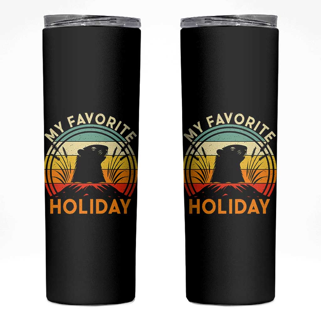 Funny Groundhog Day Skinny Tumbler My Favorite Holiday Retro Vintage Woodchuck - Wonder Print Shop