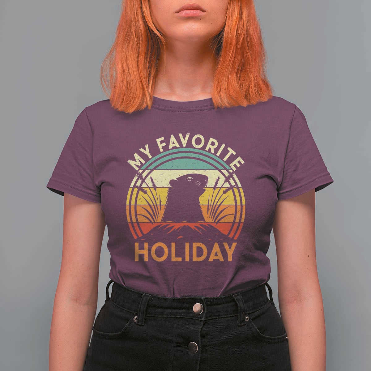 Funny Groundhog Day T Shirt For Women My Favorite Holiday Retro Vintage Woodchuck - Wonder Print Shop
