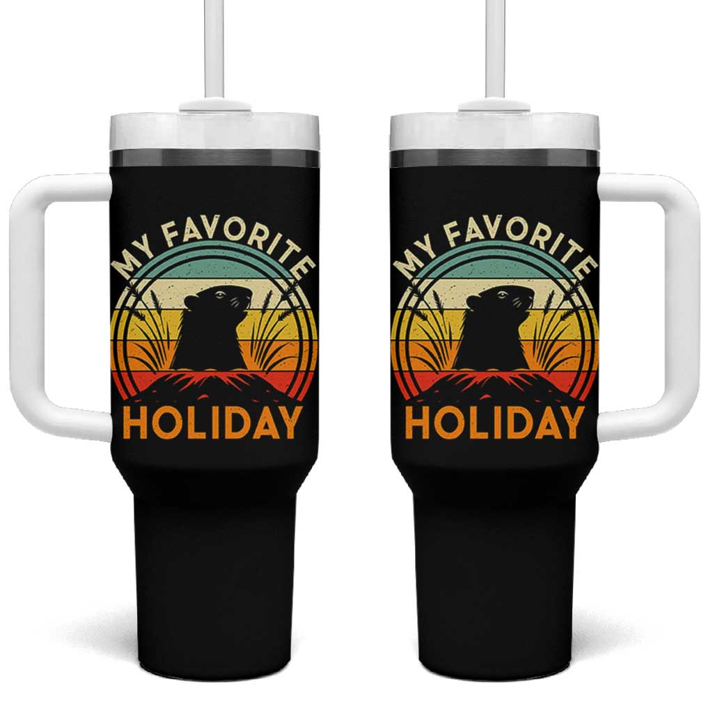 Funny Groundhog Day Tumbler With Handle My Favorite Holiday Retro Vintage Woodchuck - Wonder Print Shop