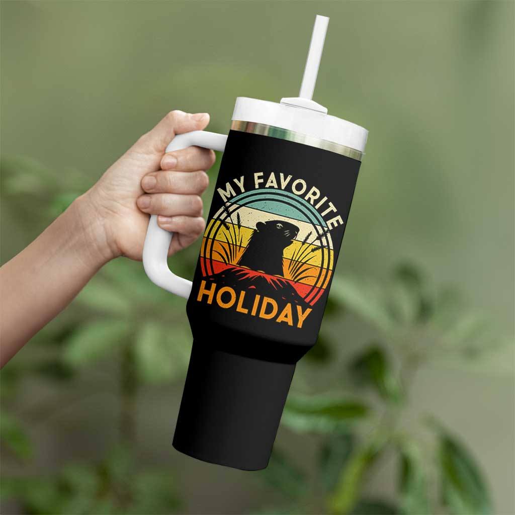 Funny Groundhog Day Tumbler With Handle My Favorite Holiday Retro Vintage Woodchuck - Wonder Print Shop