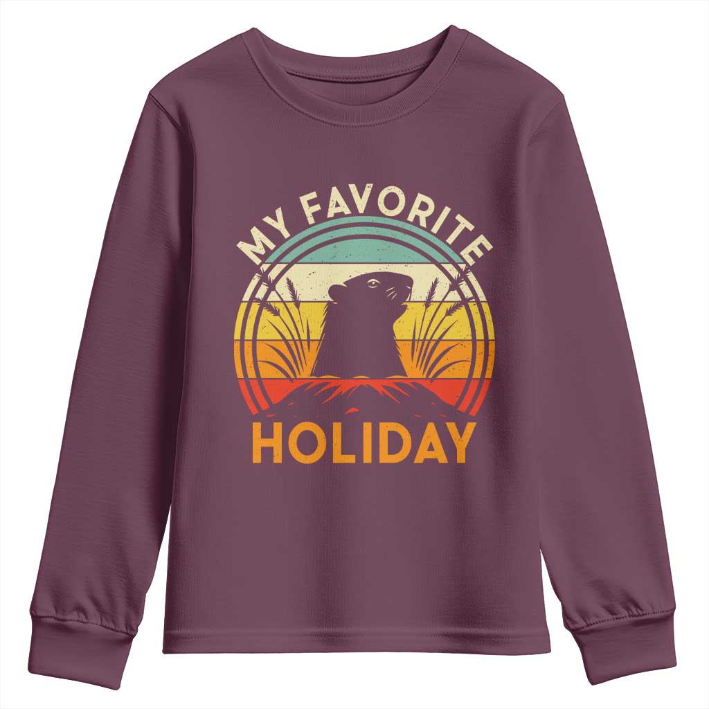 Funny Groundhog Day Youth Sweatshirt My Favorite Holiday Retro Vintage Woodchuck - Wonder Print Shop