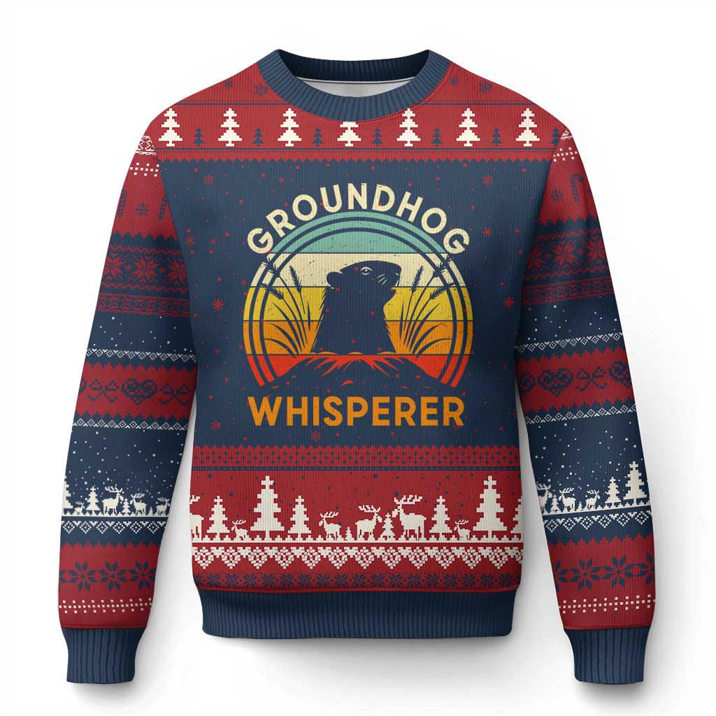 Funny Groundhog Whisperer Ugly Christmas Sweater Retro Vintage Woodchuck Lover - Wonder Print Shop