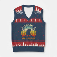 Funny Groundhog Whisperer V-Neck Knit Sweater Vest Retro Vintage Woodchuck Lover - Wonder Print Shop
