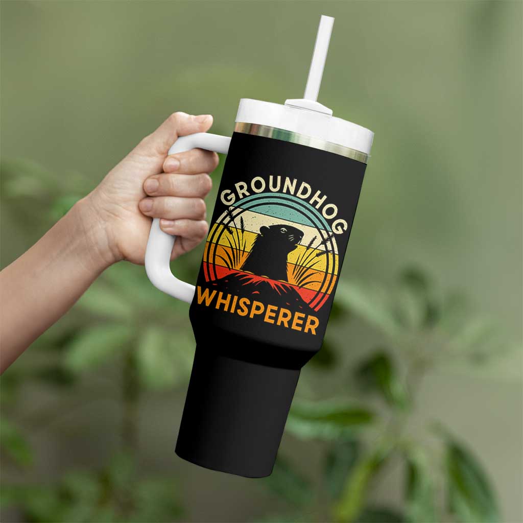 Funny Groundhog Whisperer Tumbler With Handle Retro Vintage Woodchuck Lover - Wonder Print Shop