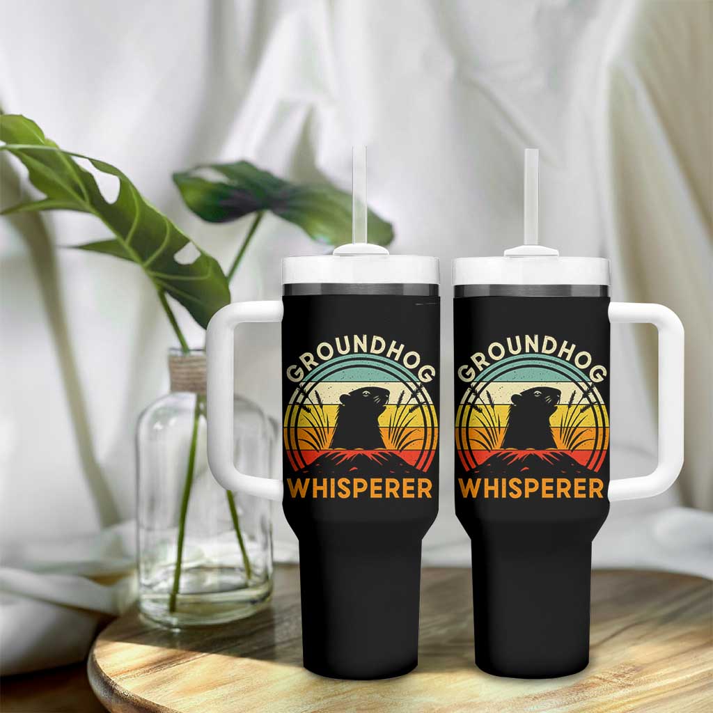 Funny Groundhog Whisperer Tumbler With Handle Retro Vintage Woodchuck Lover - Wonder Print Shop