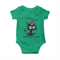 Funny Mardi Gras Cat Baby Onesie It's Fine I'm Fine Everything Is Fine Jester Hat Beads