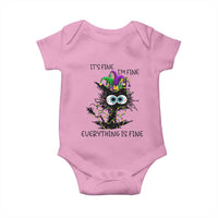 Funny Mardi Gras Cat Baby Onesie It's Fine I'm Fine Everything Is Fine Jester Hat Beads