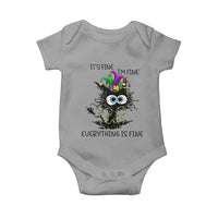 Funny Mardi Gras Cat Baby Onesie It's Fine I'm Fine Everything Is Fine Jester Hat Beads