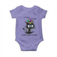 Funny Mardi Gras Cat Baby Onesie It's Fine I'm Fine Everything Is Fine Jester Hat Beads
