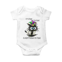 Funny Mardi Gras Cat Baby Onesie It's Fine I'm Fine Everything Is Fine Jester Hat Beads