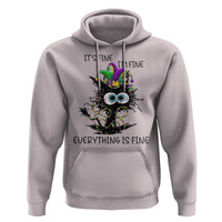 Funny Mardi Gras Cat Hoodie It's Fine I'm Fine Everything Is Fine Jester Hat Beads