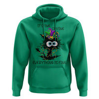 Funny Mardi Gras Cat Hoodie It's Fine I'm Fine Everything Is Fine Jester Hat Beads