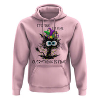 Funny Mardi Gras Cat Hoodie It's Fine I'm Fine Everything Is Fine Jester Hat Beads