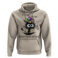 Funny Mardi Gras Cat Hoodie It's Fine I'm Fine Everything Is Fine Jester Hat Beads