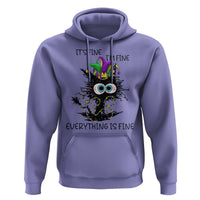 Funny Mardi Gras Cat Hoodie It's Fine I'm Fine Everything Is Fine Jester Hat Beads