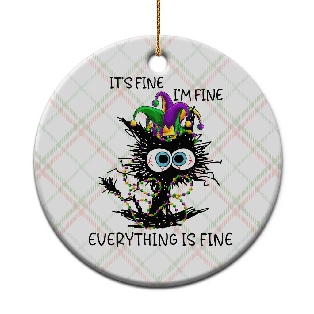 Funny Mardi Gras Cat Ceramic Ornament It's Fine I'm Fine Everything Is Fine Jester Hat Beads
