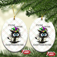 Funny Mardi Gras Cat Ceramic Ornament It's Fine I'm Fine Everything Is Fine Jester Hat Beads