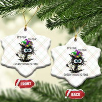 Funny Mardi Gras Cat Ceramic Ornament It's Fine I'm Fine Everything Is Fine Jester Hat Beads