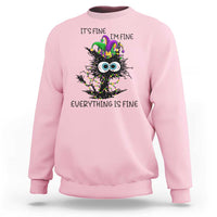 Funny Mardi Gras Cat Sweatshirt It's Fine I'm Fine Everything Is Fine Jester Hat Beads