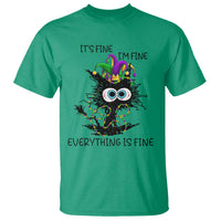 Funny Mardi Gras Cat T Shirt It's Fine I'm Fine Everything Is Fine Jester Hat Beads