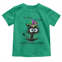 Funny Mardi Gras Cat Toddler T Shirt It's Fine I'm Fine Everything Is Fine Jester Hat Beads