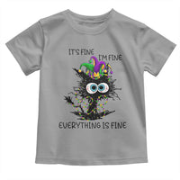 Funny Mardi Gras Cat Toddler T Shirt It's Fine I'm Fine Everything Is Fine Jester Hat Beads
