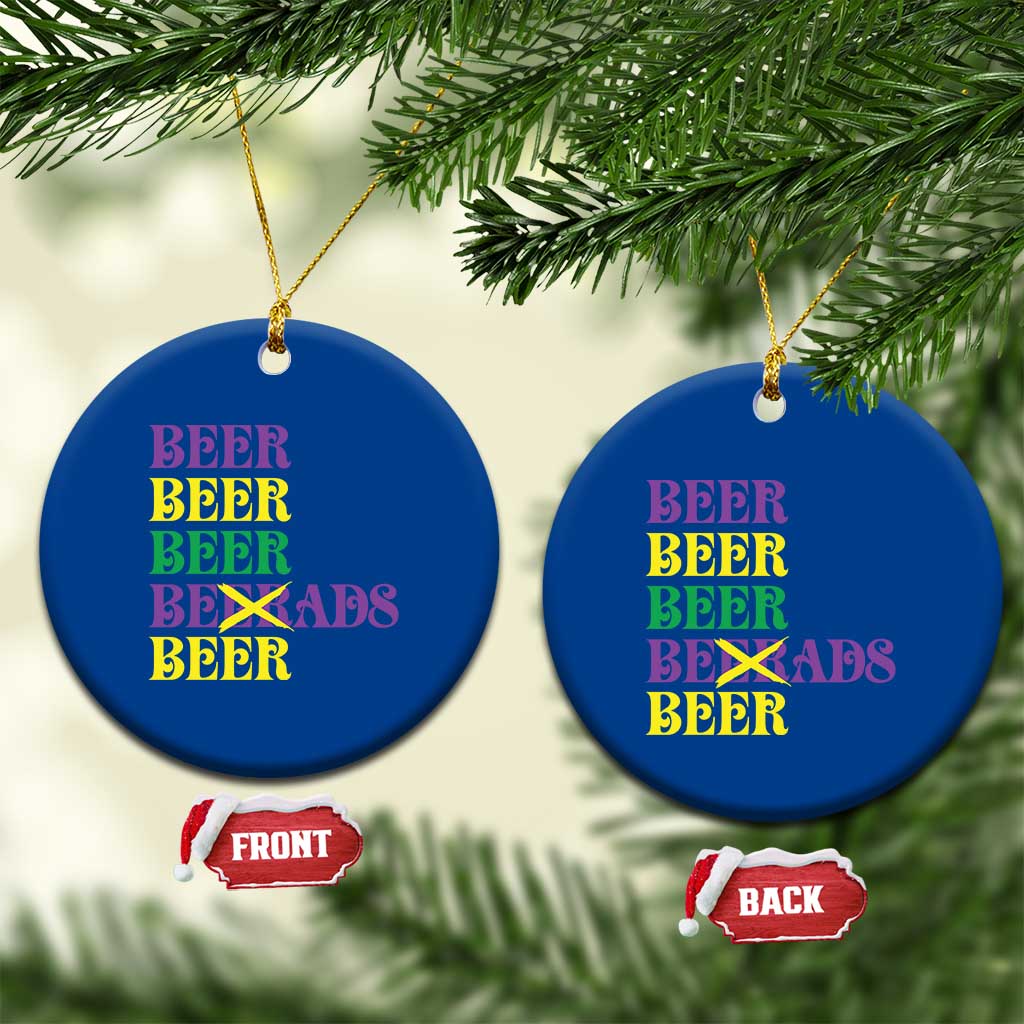 Funny Mardi Gras Drinking Ceramic Ornament Retro Beads Beer Carnival Party