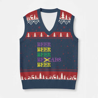 Funny Mardi Gras Drinking V-Neck Knit Sweater Vest Retro Beads Beer Carnival Party