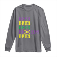 Funny Mardi Gras Drinking Long Sleeve Shirt Retro Beads Beer Carnival Party