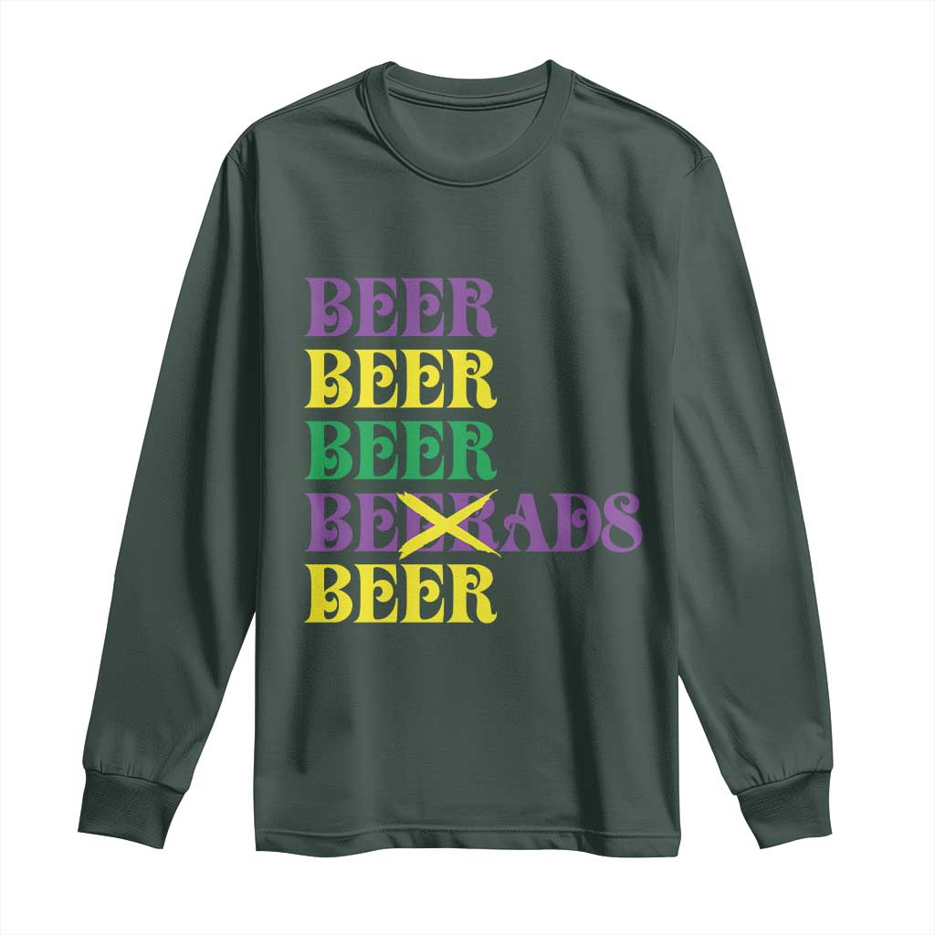 Funny Mardi Gras Drinking Long Sleeve Shirt Retro Beads Beer Carnival Party