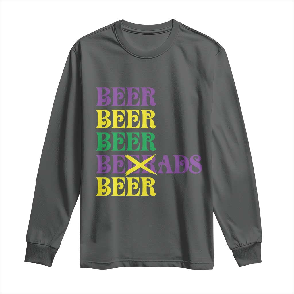Funny Mardi Gras Drinking Long Sleeve Shirt Retro Beads Beer Carnival Party