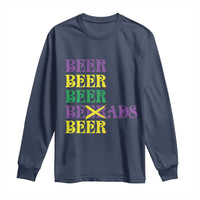Funny Mardi Gras Drinking Long Sleeve Shirt Retro Beads Beer Carnival Party