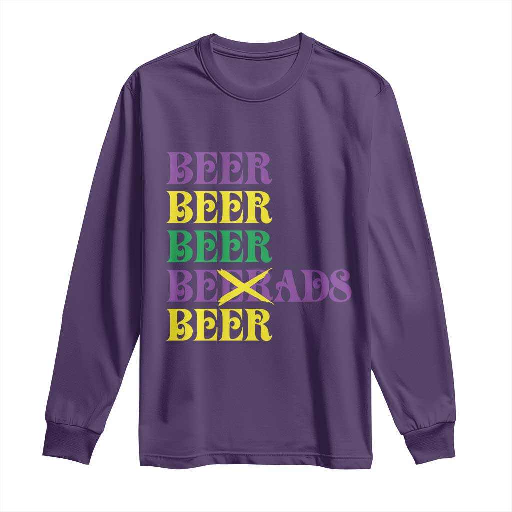 Funny Mardi Gras Drinking Long Sleeve Shirt Retro Beads Beer Carnival Party