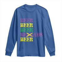 Funny Mardi Gras Drinking Long Sleeve Shirt Retro Beads Beer Carnival Party
