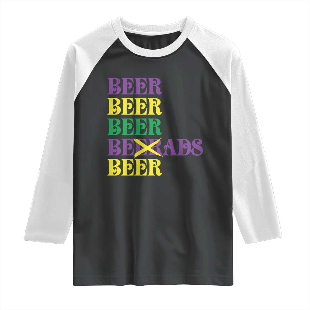 Funny Mardi Gras Drinking Raglan Shirt Retro Beads Beer Carnival Party