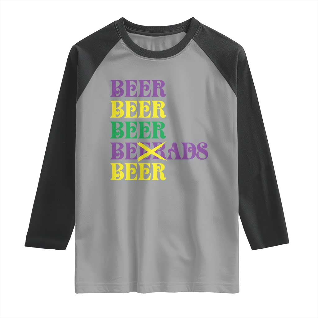 Funny Mardi Gras Drinking Raglan Shirt Retro Beads Beer Carnival Party